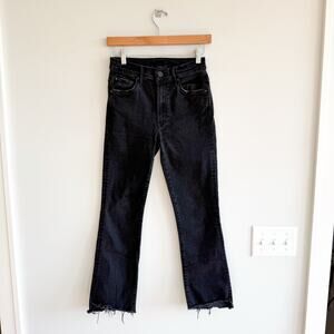 Mother Insider Crop Step Fray Denim Flared Leg Jeans Black 26